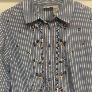 Vintage Koret Embroidered Striped Button Down-M